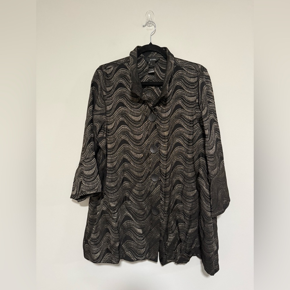 Ali Miles Elegant Black & Gold Metallic Swirl Jacket Topper Size Large Artsy